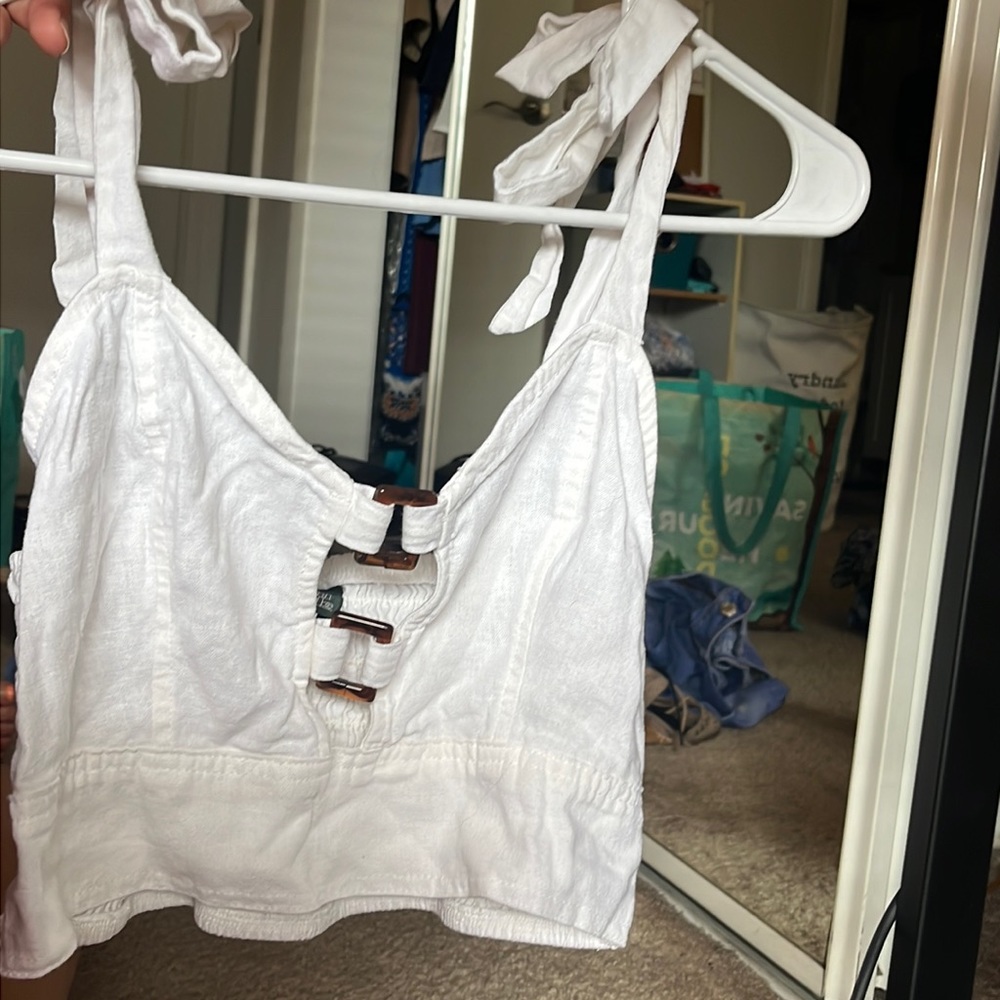 White crop top with shoulder ties